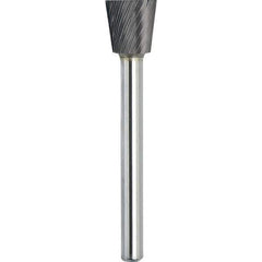 Made in USA - 19mm Cut Diam, 0.2362" Shank Diam, Inverted Cone Head Single Cut Burr - Carbide, 16mm LOC, 61mm OAL - Apex Tool & Supply