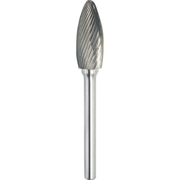Made in USA - 1/2" Cut Diam, 0.2362" Shank Diam, Flame Head Single Cut Burr - Carbide, 32mm LOC, 77mm OAL - Apex Tool & Supply