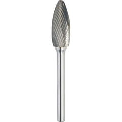 Made in USA - 3/4" Cut Diam, 1/4" Shank Diam, Flame Head Single Cut Burr - Carbide, 1-5/8" LOC, 3-3/8" OAL - Apex Tool & Supply