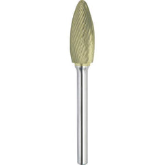 Made in USA - 5/8" Cut Diam, 1/4" Shank Diam, Flame Head Single Cut Burr - Carbide, 1-7/16" LOC, 3-3/16" OAL - Apex Tool & Supply