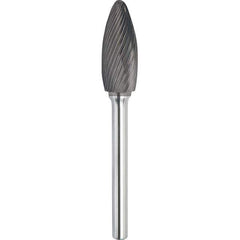 Made in USA - 16mm Cut Diam, 0.2362" Shank Diam, Flame Head Single Cut Burr - Carbide, 36mm LOC, 81mm OAL - Apex Tool & Supply