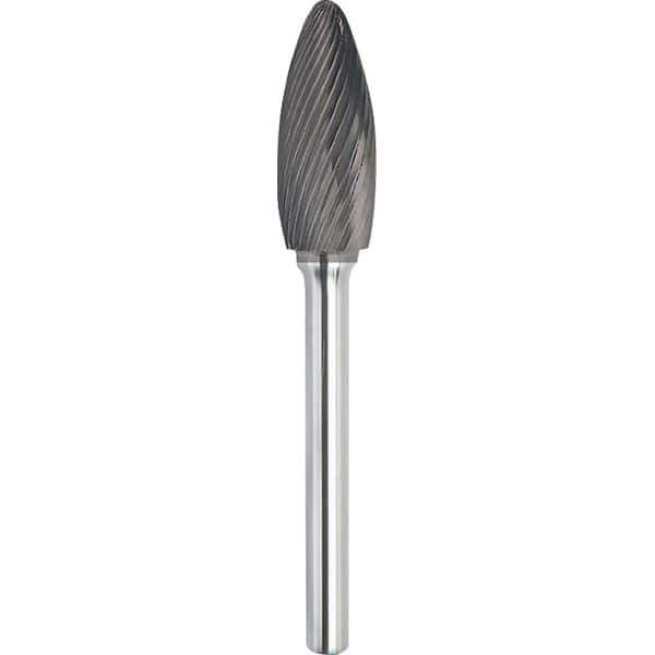Made in USA - 5/16" Cut Diam, 1/4" Shank Diam, Flame Head Single Cut Burr - Carbide, 3/4" LOC, 2-1/2" OAL - Apex Tool & Supply