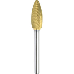 Made in USA - 16mm Cut Diam, 0.2362" Shank Diam, Flame Head Single Cut Burr - Carbide, 36mm LOC, 81mm OAL - Apex Tool & Supply