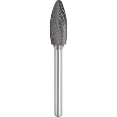 Made in USA - 5/8" Cut Diam, 1/4" Shank Diam, Flame Head Double Cut Burr - Carbide, 1-7/16" LOC, 3-3/16" OAL - Apex Tool & Supply