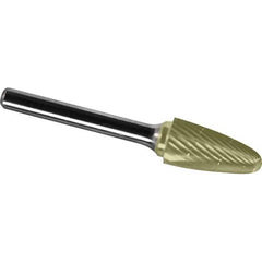 Made in USA - 9.5mm Cut Diam, 0.2362" Shank Diam, Tree with Radius Head Chipbreaker Cut Burr - Carbide, 19mm LOC, 64mm OAL - Apex Tool & Supply