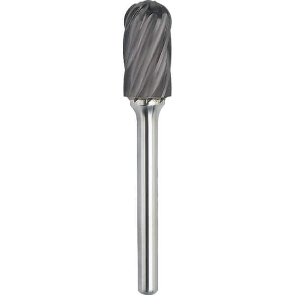 Made in USA - 5/8" Cut Diam, 1/4" Shank Diam, Cylinder with Radius Head Aluma Cut Burr - Carbide, 1" LOC, 2-3/4" OAL - Apex Tool & Supply