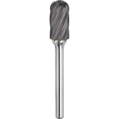 Made in USA - 1/2" Cut Diam, 0.2362" Shank Diam, Cylinder with Radius Head Aluma Cut Burr - Carbide, 25mm LOC, 70mm OAL - Apex Tool & Supply
