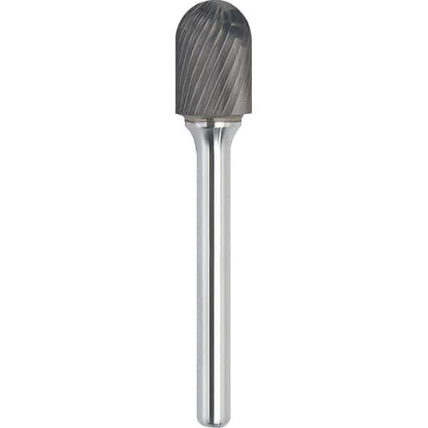 Made in USA - 1" Cut Diam, 0.2362" Shank Diam, Cylinder with Radius Head Single Cut Burr - Carbide, 25mm LOC, 69mm OAL - Apex Tool & Supply