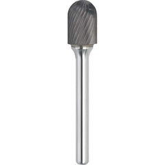 Made in USA - 1" Cut Diam, 0.2362" Shank Diam, Cylinder with Radius Head Single Cut Burr - Carbide, 25mm LOC, 69mm OAL - Apex Tool & Supply