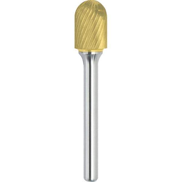 Made in USA - 5/16" Cut Diam, 1/4" Shank Diam, Cylinder with Radius Head Single Cut Burr - Carbide, 3/4" LOC, 2-1/2" OAL - Apex Tool & Supply