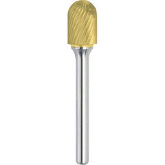 Made in USA - 19mm Cut Diam, 0.2362" Shank Diam, Cylinder with Radius Head Single Cut Burr - Carbide, 25mm LOC, 70mm OAL - Apex Tool & Supply