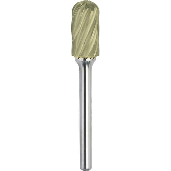 Made in USA - 16mm Cut Diam, 0.2362" Shank Diam, Cylinder with Radius Head Aluma Cut Burr - Carbide, 25mm LOC, 70mm OAL - Apex Tool & Supply