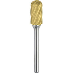 Made in USA - 3/16" Cut Diam, 1/4" Shank Diam, Cylinder with Radius Head Aluma Cut Burr - Carbide, 5/8" LOC, 2" OAL - Apex Tool & Supply