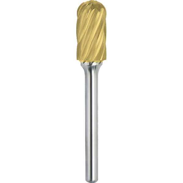 Made in USA - 1" Cut Diam, 1/4" Shank Diam, Cylinder with Radius Head Aluma Cut Burr - Carbide, 1" LOC, 2-3/4" OAL - Apex Tool & Supply