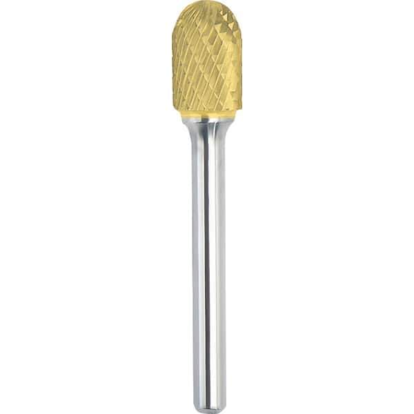 Made in USA - 1" Cut Diam, 0.2362" Shank Diam, Cylinder with Radius Head Double Cut Burr - Carbide, 25mm LOC, 69mm OAL - Apex Tool & Supply