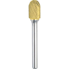 Made in USA - 3/8" Cut Diam, 1/4" Shank Diam, Cylinder with Radius Head Double Cut Burr - Carbide, 1" LOC, 2-3/4" OAL - Apex Tool & Supply