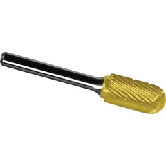Made in USA - 7/16" Cut Diam, 1/4" Shank Diam, Cylinder with Radius Head Chipbreaker Cut Burr - Carbide, 1" LOC, 2-3/4" OAL - Apex Tool & Supply