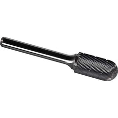 Made in USA - 7/16" Cut Diam, 1/4" Shank Diam, Cylinder with Radius Head Chipbreaker Cut Burr - Carbide, 1" LOC, 2-3/4" OAL - Apex Tool & Supply