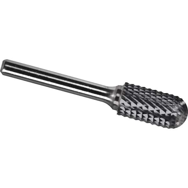Made in USA - 8mm Cut Diam, 0.2362" Shank Diam, Cylinder with Radius Head Diamond Cut Burr - Carbide, 25mm LOC, 70mm OAL - Apex Tool & Supply