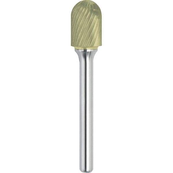 Made in USA - 5/16" Cut Diam, 1/4" Shank Diam, Cylinder with Radius Head Single Cut Burr - Carbide, 1" LOC, 2-3/4" OAL - Apex Tool & Supply