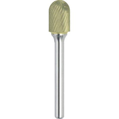 Made in USA - 5/16" Cut Diam, 1/4" Shank Diam, Cylinder with Radius Head Single Cut Burr - Carbide, 3/4" LOC, 2-1/2" OAL - Apex Tool & Supply