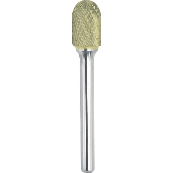 Made in USA - 3/8" Cut Diam, 1/4" Shank Diam, Cylinder with Radius Head Double Cut Burr - Carbide, 1" LOC, 2-3/4" OAL - Apex Tool & Supply