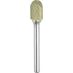 Made in USA - 3/8" Cut Diam, 1/4" Shank Diam, Cylinder with Radius Head Double Cut Burr - Carbide, 1-1/2" LOC, 3-1/4" OAL - Apex Tool & Supply