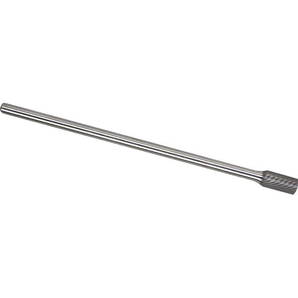 Made in USA - 1/2" Cut Diam, 1/4" Shank Diam, Cylinder Head Single Cut Burr - Carbide, 1" LOC, 7" OAL - Apex Tool & Supply