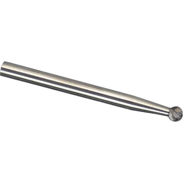 Made in USA - 1/16" Cut Diam, 1/8" Shank Diam, Ball Head Diamond Cut Burr - Carbide, 1/16" LOC, 1-1/2" OAL - Apex Tool & Supply