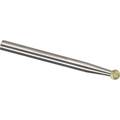 Made in USA - 3/32" Cut Diam, 1/8" Shank Diam, Ball Head Single Cut Burr - Carbide, 3/32" LOC, 3" OAL - Apex Tool & Supply