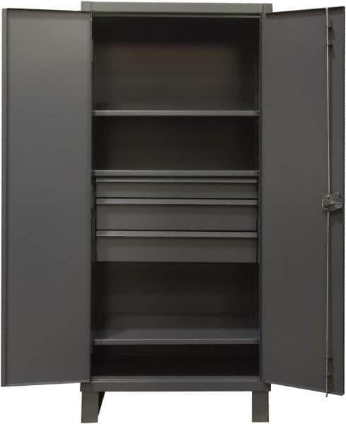 Durham - 3 Shelf Locking Storage Cabinet - Steel, 36" Wide x 24" Deep x 78" High, Gray - Apex Tool & Supply