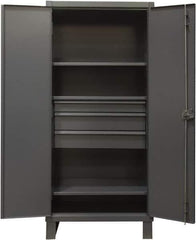 Durham - 3 Shelf Locking Storage Cabinet - Steel, 36" Wide x 24" Deep x 78" High, Gray - Apex Tool & Supply