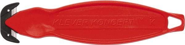 Klever Innovations - Recessed/Hook Blade Box Cutter - 6-1/4" Carbon Steel Blade, Red Plastic Handle, 2 Blades Included - Apex Tool & Supply