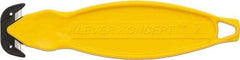 Klever Innovations - Recessed/Hook Blade Box Cutter - 6-1/4" Carbon Steel Blade, Yellow Plastic Handle, 2 Blades Included - Apex Tool & Supply