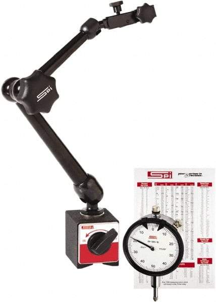 SPI - 0.001" Graduation, Dial Indicator & Base Kit - 2.36" Base Length x 2" Base Width x 2.17" Base Height - Apex Tool & Supply