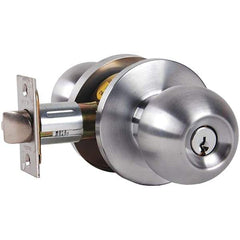 Falcon - 1-3/8 to 1-7/8" Door Thickness, Satin Chrome Entrance Knob Lockset - 2-3/4" Back Set, Stainless Steel, 6 Pin C Keyway Cylinder - Apex Tool & Supply