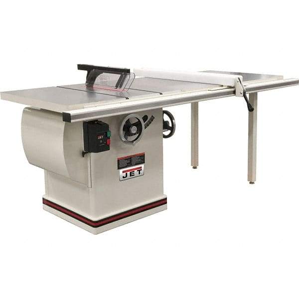 Jet - 12" Blade Diam, 1" Arbor Diam, 1 Phase Table Saw - 5 hp, 86" Wide x 32" Deep x 42" High, 230 Volt, 4" Cutting Depth - Apex Tool & Supply