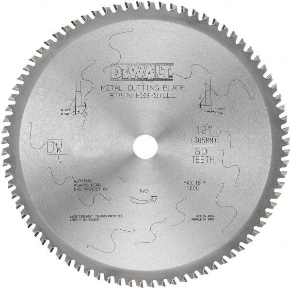 DeWALT - 12" Diam, 1" Arbor Hole Diam, 80 Tooth Wet & Dry Cut Saw Blade - Carbide-Tipped, Standard Round Arbor - Apex Tool & Supply