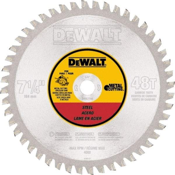 DeWALT - 7-1/4" Diam, 5/8" Arbor Hole Diam, 48 Tooth Wet & Dry Cut Saw Blade - Carbide-Tipped, Standard Round Arbor - Apex Tool & Supply
