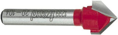 Freud - 1/2" Cut Diam, 7/16" Length of Cut, 0 Flute V-Groove Edge Profile Router Bit - Carbide-Tipped, 1/4" Shank Diam, 1-3/4" OAL, Proprietary Coating - Apex Tool & Supply