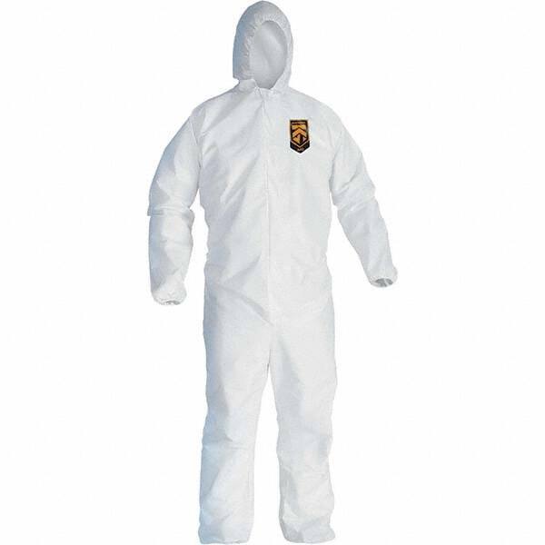KleenGuard - Size L Film Laminate General Purpose Coveralls - White, Zipper Closure, Elastic Cuffs, Elastic Ankles, Serged Seams - Apex Tool & Supply