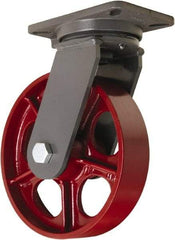 Hamilton - 10" Diam x 2-1/2" Wide x 12-1/2" OAH Top Plate Mount Swivel Caster - Cast Iron, 2,500 Lb Capacity, Tapered Roller Bearing, 5-1/4 x 7-1/4" Plate - Apex Tool & Supply