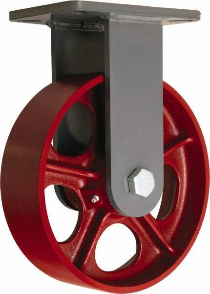 Hamilton - 10" Diam x 3" Wide x 12-1/2" OAH Top Plate Mount Rigid Caster - Cast Iron, 2,600 Lb Capacity, Straight Roller Bearing, 5-1/4 x 7-1/4" Plate - Apex Tool & Supply