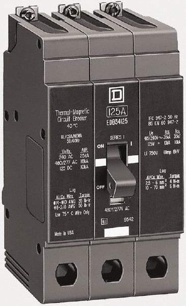 Square D - 15 Amp, 480Y/277 V, 3 Pole, Bolt On Miniature Circuit Breaker - 35 kA Breaking Capacity, 12, 14 AWG - Apex Tool & Supply