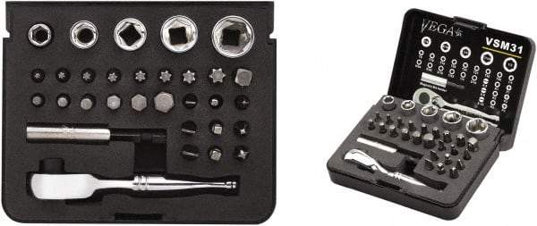 VEGA Industries - 31 Piece, 1/4" Drive Screwdriver Bit Set - #1 to #3 Phillips, 9/64 to 5/16" Hex, T8 to T40 Torx, #1 to #3 Square Recess - Apex Tool & Supply