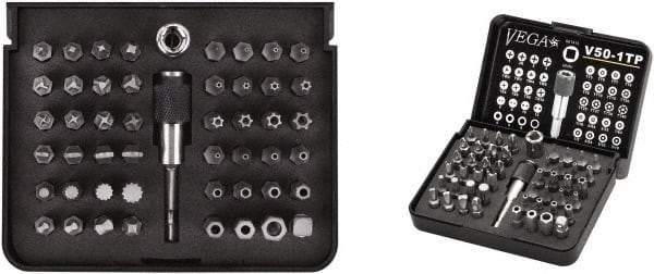 VEGA Industries - 50 Piece, 1/4" Drive Screwdriver Tamperproof Bit Set - #1 to #3 Phillips, Tamperproof 1/16 to 5/16" Hex, T10 to T40 Torx - Apex Tool & Supply