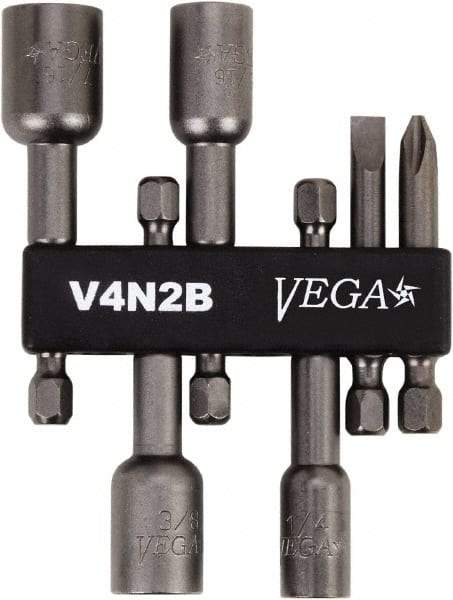 VEGA Industries - 6 Piece, Phillips, Slotted, Magnetic Nutsetters Handle, Screwdriver Bit Set - 1/4" Hex Drive - Apex Tool & Supply