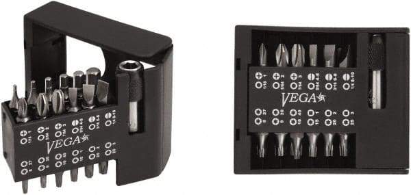 VEGA Industries - 25 Piece, 1/4" Drive Screwdriver Bit Set - #1 to #3 Phillips, 1/16 to 1/4" Hex, T8 to T40 Torx, #1 to #3 Square Recess - Apex Tool & Supply