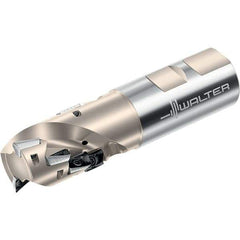 Walter - 1-1/4" Cut Diam, 1.693" Max Depth of Cut, 1-1/4" Shank Diam, 4.801" OAL, Indexable Square Shoulder Helical End Mill - Multiple Insert Styles, Weldon Shank, 90° Lead Angle, Through Coolant, Series Xtra-tec - Apex Tool & Supply