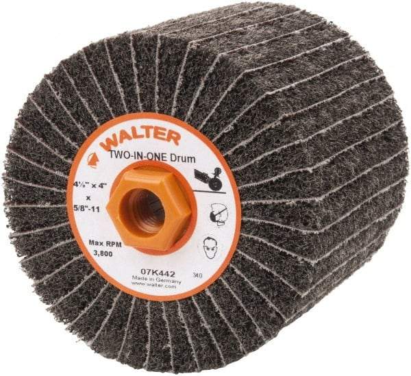 WALTER Surface Technologies - 4-1/2" Diam, 80 Grit Aluminum Oxide Unmounted Flap Wheel - 5/8" Hole, 5/8-11 Thread, 4" Wide, Nonwoven & Coated, Fine Grade, 3,800 Max RPM - Apex Tool & Supply